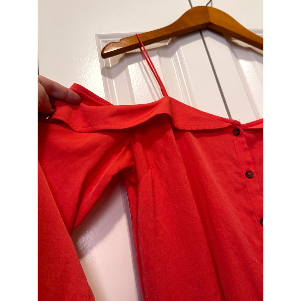Free People Coral Off Shoulder Button Front Boho Blouse Long Sleeve Small